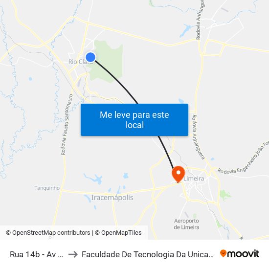 Rua 14b - Av 18a to Faculdade De Tecnologia Da Unicamp - Ft map