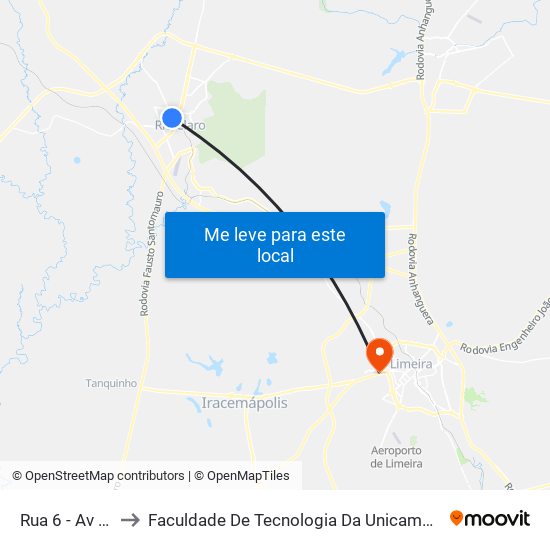 Rua 6 - Av 22 to Faculdade De Tecnologia Da Unicamp - Ft map