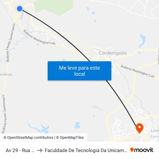 Av 29 - Rua 15 to Faculdade De Tecnologia Da Unicamp - Ft map