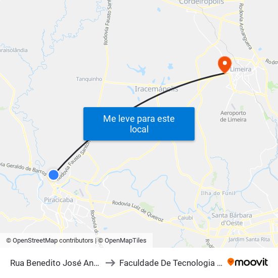 Rua Benedito José Anastácio, 1-287 to Faculdade De Tecnologia Da Unicamp - Ft map