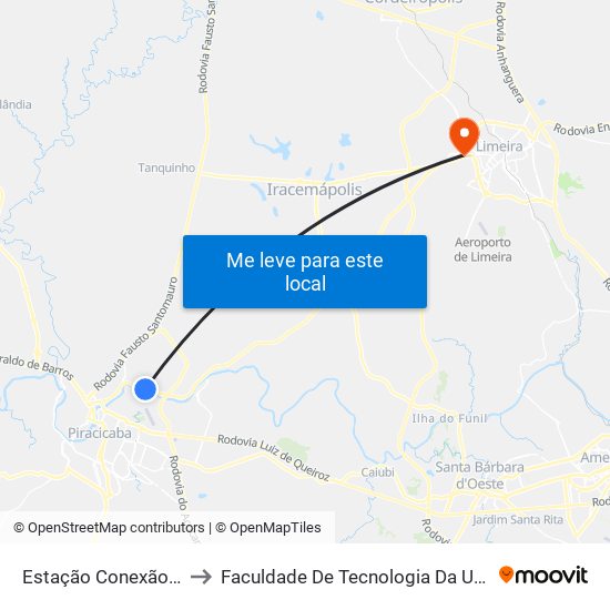 Estação Conexão Raízen to Faculdade De Tecnologia Da Unicamp - Ft map