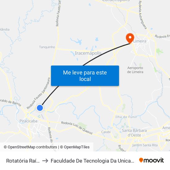 Rotatória Raízen to Faculdade De Tecnologia Da Unicamp - Ft map