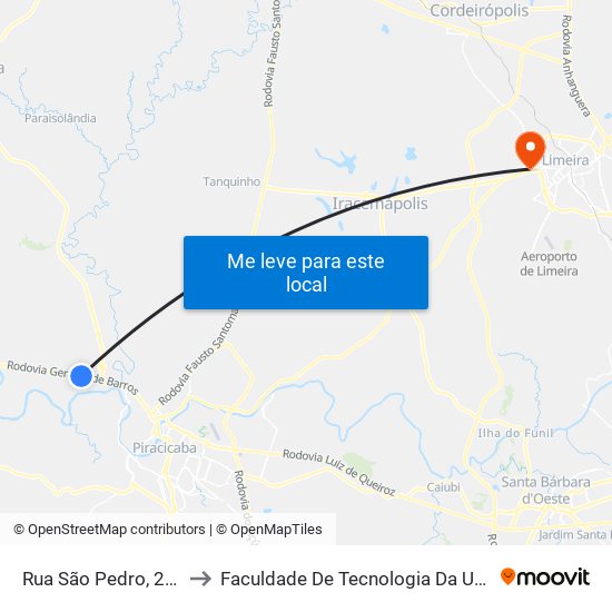 Rua São Pedro, 246-286 to Faculdade De Tecnologia Da Unicamp - Ft map