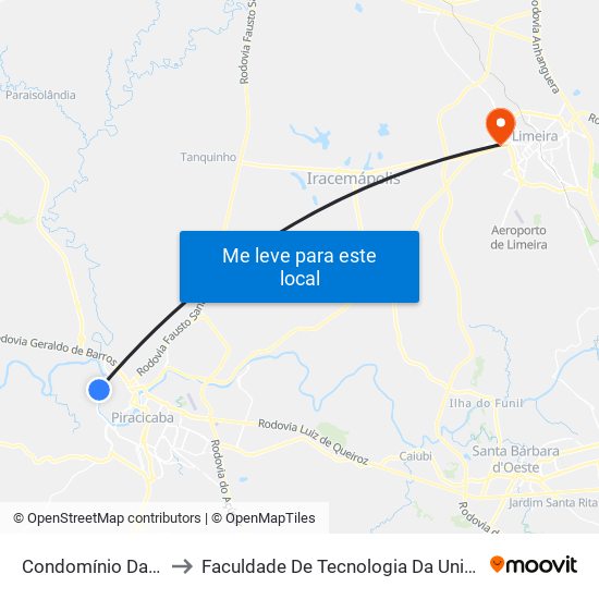 Condomínio Damha I to Faculdade De Tecnologia Da Unicamp - Ft map