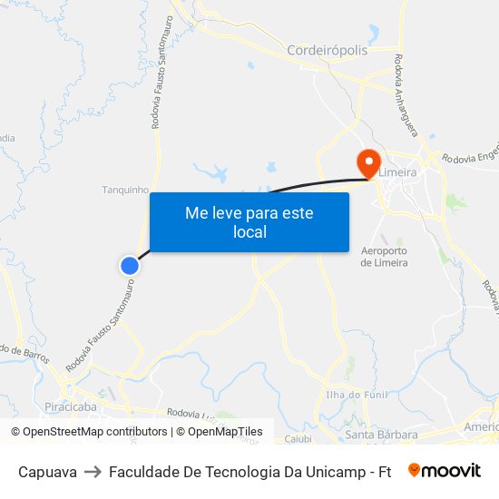 Capuava to Faculdade De Tecnologia Da Unicamp - Ft map