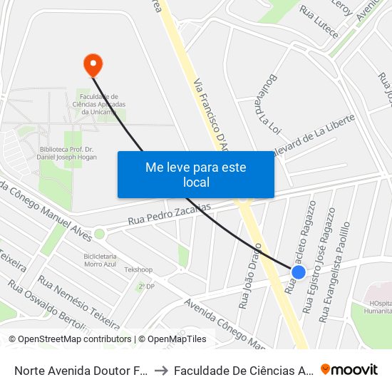 Norte Avenida Doutor Fabrício Vampré, 930 to Faculdade De Ciências Aplicadas Da Unicamp map