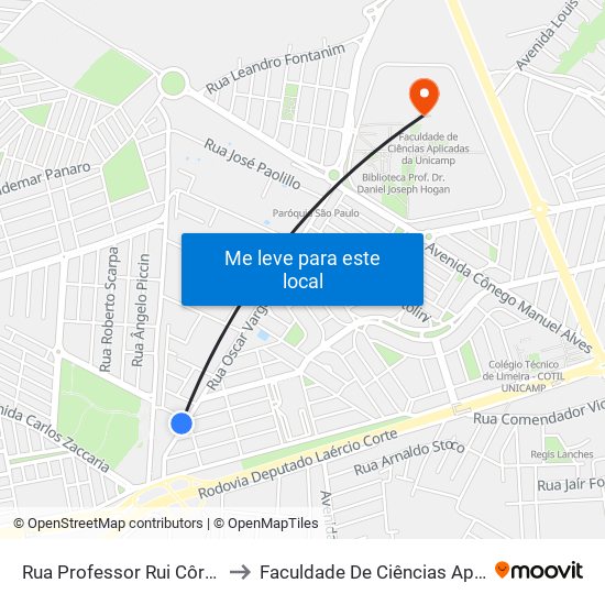 Rua Professor Rui Côrte Brilho, 179-259 to Faculdade De Ciências Aplicadas Da Unicamp map