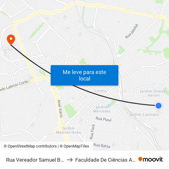 Rua Vereador Samuel Berto, 1090  (Rapidão) to Faculdade De Ciências Aplicadas Da Unicamp map