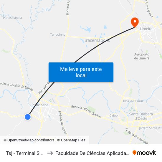Tsj - Terminal São Jorge to Faculdade De Ciências Aplicadas Da Unicamp map