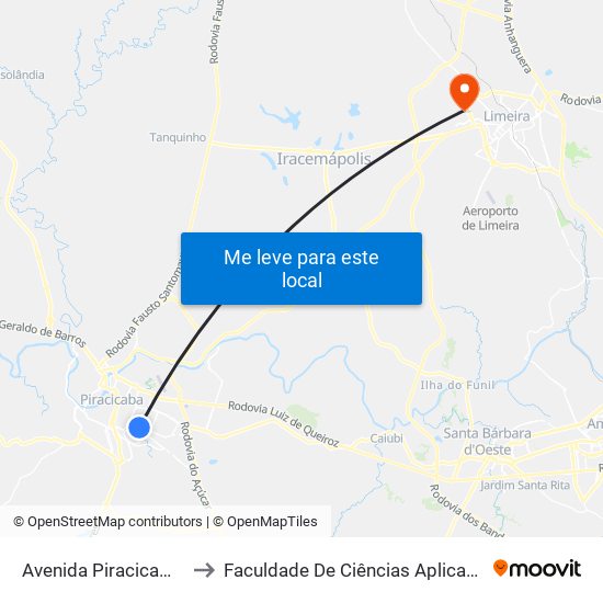 Avenida Piracicamirim, 2998 to Faculdade De Ciências Aplicadas Da Unicamp map