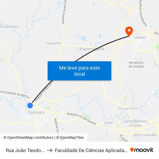 Rua João Teodoro, 1199 to Faculdade De Ciências Aplicadas Da Unicamp map