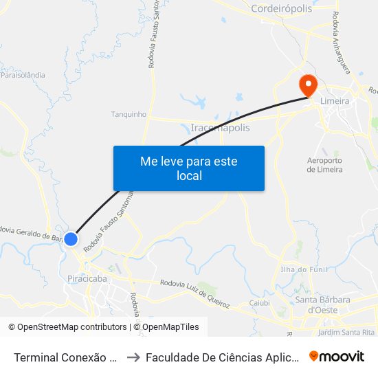 Terminal Conexão Mario Dedini to Faculdade De Ciências Aplicadas Da Unicamp map