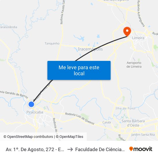 Av. 1º. De Agosto, 272 - Estação Conexão Motocana to Faculdade De Ciências Aplicadas Da Unicamp map