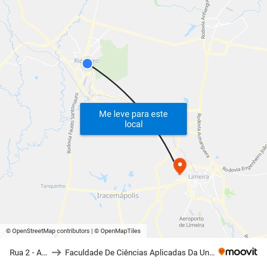 Rua 2 - Av 1 to Faculdade De Ciências Aplicadas Da Unicamp map