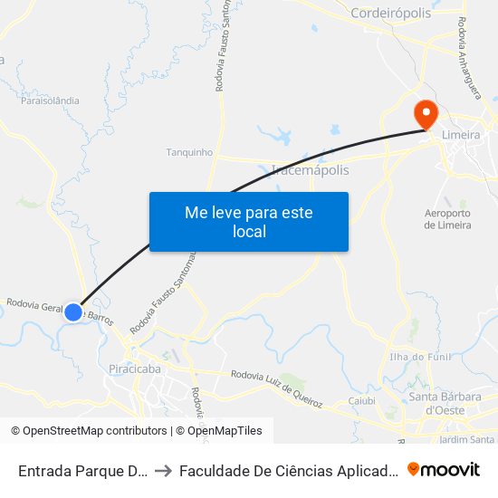 Entrada Parque Das Águas to Faculdade De Ciências Aplicadas Da Unicamp map