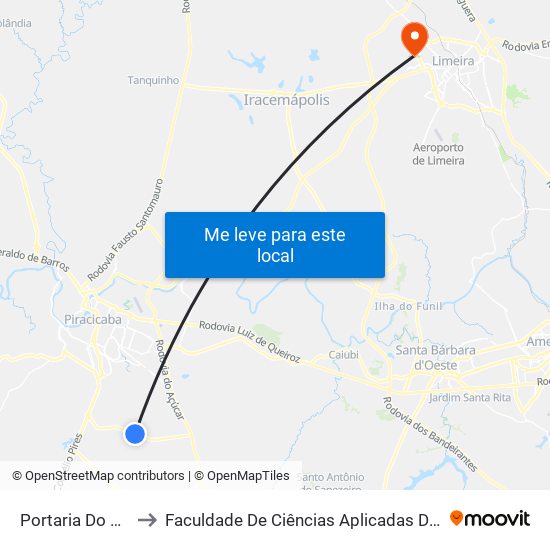 Portaria Do Ceasa to Faculdade De Ciências Aplicadas Da Unicamp map