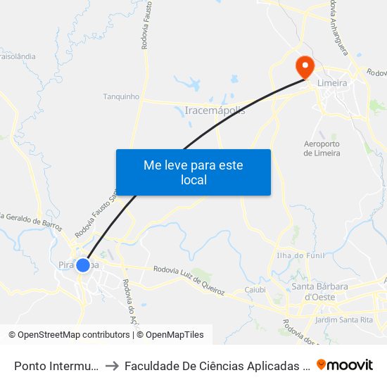 Ponto Intermunicipal to Faculdade De Ciências Aplicadas Da Unicamp map