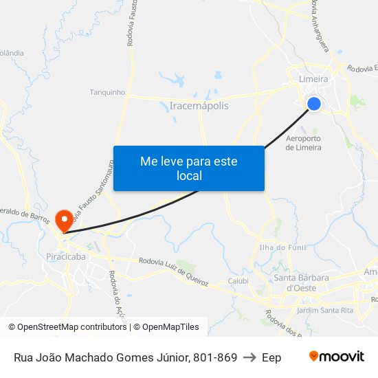 Rua João Machado Gomes Júnior, 801-869 to Eep map