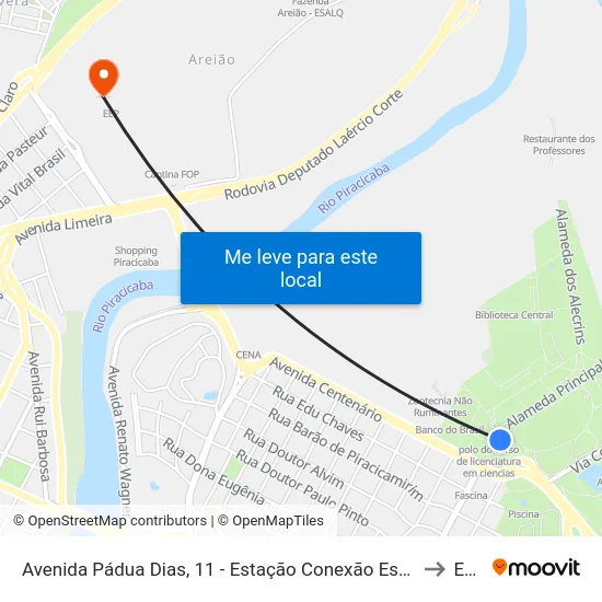 Avenida Pádua Dias, 11 - Estação Conexão Esalq to Eep map