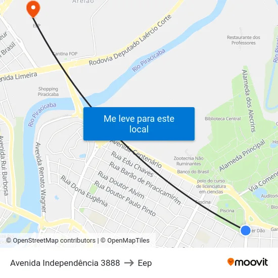 Avenida Independência 3888 to Eep map