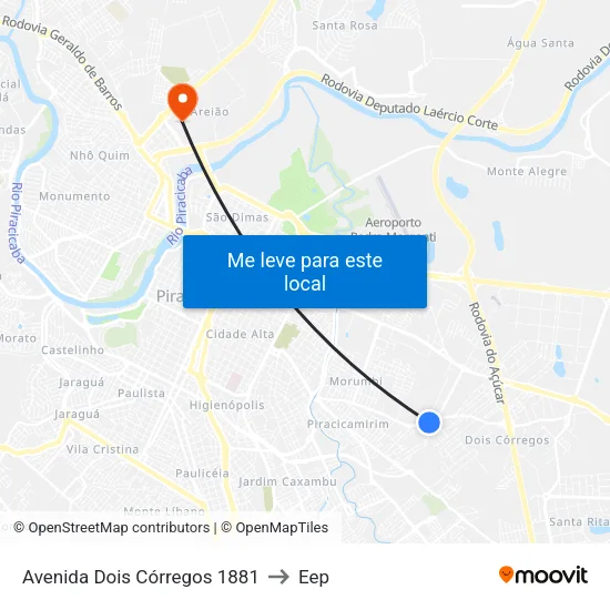 Avenida Dois Córregos 1881 to Eep map