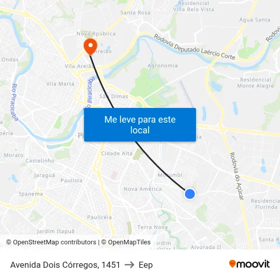 Avenida Dois Córregos, 1451 to Eep map