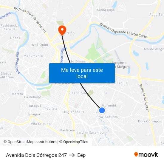 Avenida Dois Córregos 247 to Eep map