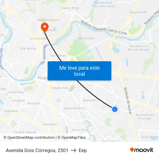 Avenida Dois Córregos, 2501 to Eep map