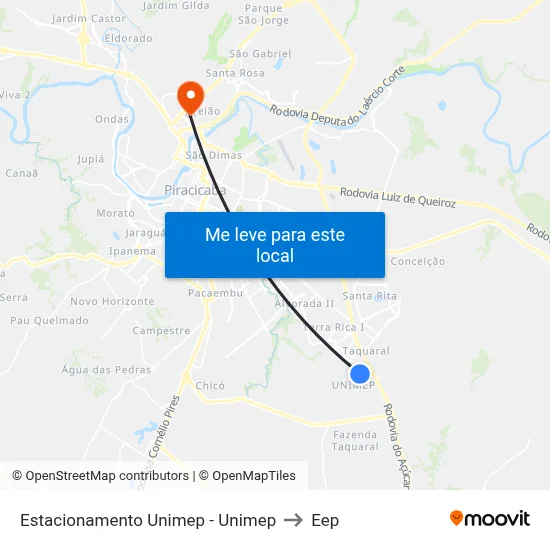 Estacionamento Unimep - Unimep to Eep map