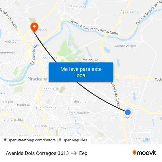Avenida Dois Córregos 3613 to Eep map