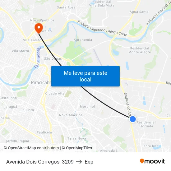 Avenida Dois Córregos, 3209 to Eep map