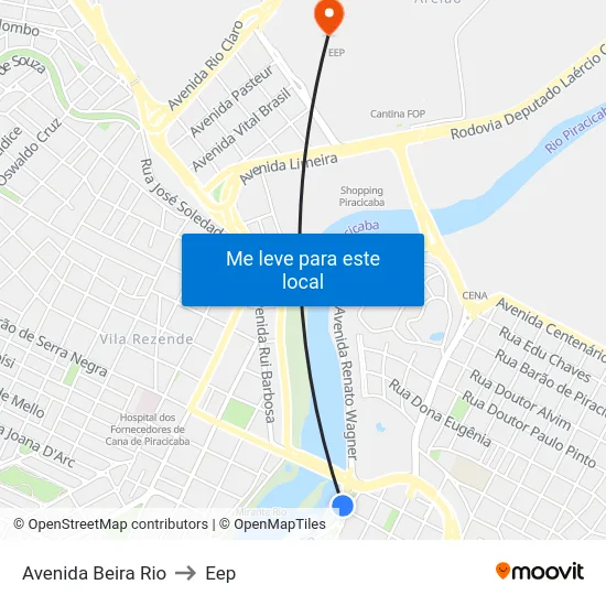 Avenida Beira Rio to Eep map