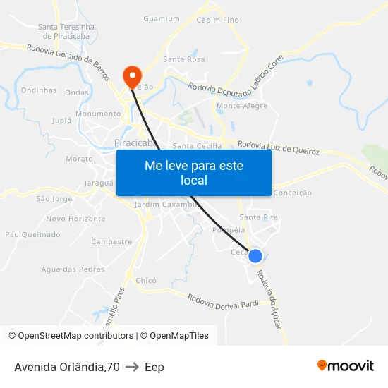 Avenida Orlândia,70 to Eep map