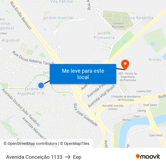 Avenida Conceição 1133 to Eep map