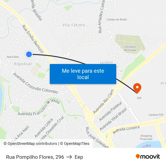 Rua Pompilho Flores, 296 to Eep map
