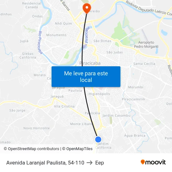 Avenida Laranjal Paulista, 54-110 to Eep map