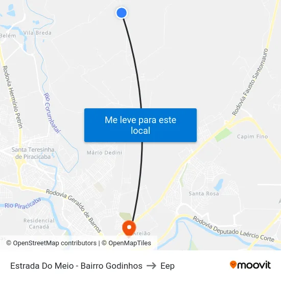 Estrada Do Meio - Bairro Godinhos to Eep map