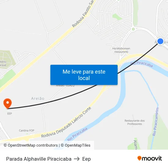 Parada Alphaville Piracicaba to Eep map