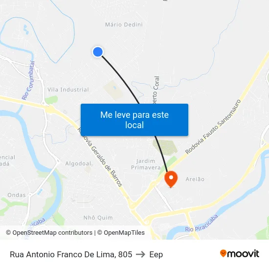 Rua Antonio Franco De Lima, 805 to Eep map