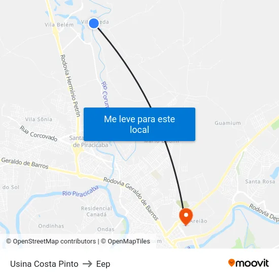 Usina Costa Pinto to Eep map