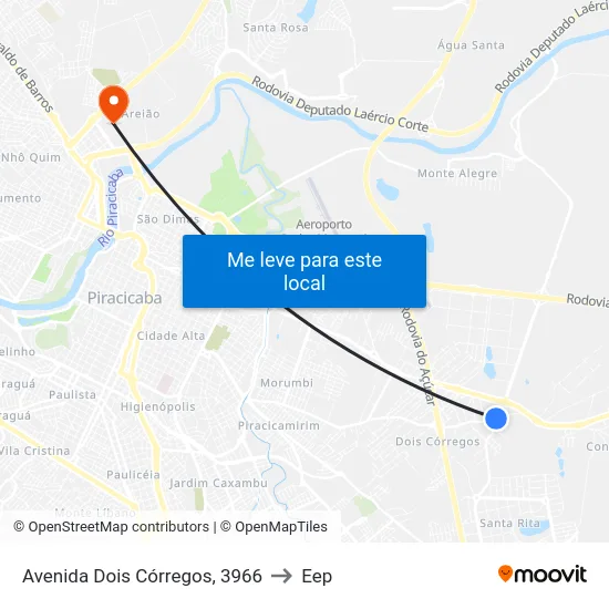 Avenida Dois Córregos, 3966 to Eep map