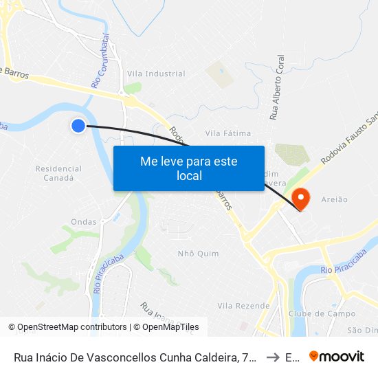 Rua Inácio De Vasconcellos Cunha Caldeira, 72-140 to Eep map