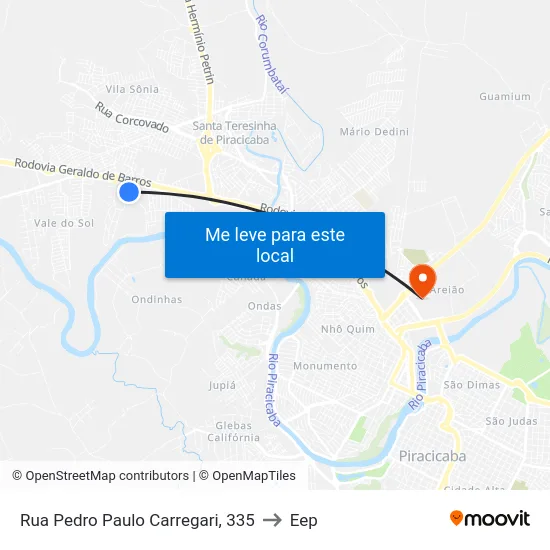 Rua Pedro Paulo Carregari, 335 to Eep map