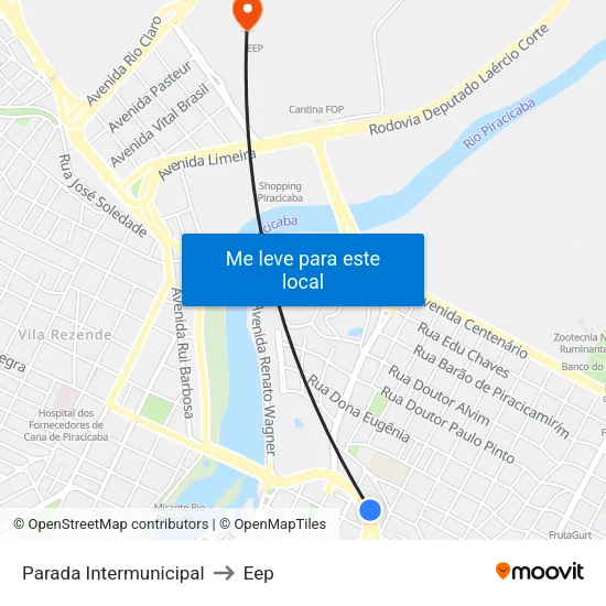 Parada Intermunicipal to Eep map