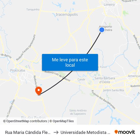Rua Maria Cândida Fleuri, 219-423 to Universidade Metodista De Piracicaba map