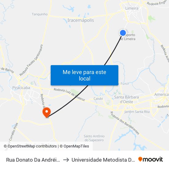 Rua Donato Da Andréia, 232-274 to Universidade Metodista De Piracicaba map