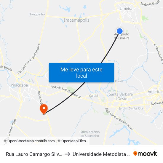 Rua Lauro Camargo Silveira, 459-523 to Universidade Metodista De Piracicaba map