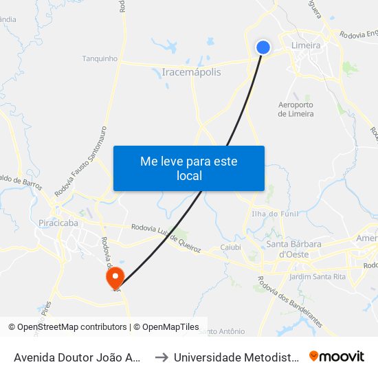 Avenida Doutor João Amaral Gama, 610 to Universidade Metodista De Piracicaba map