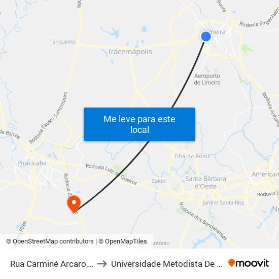 Rua Carminé Arcaro, 77-197 to Universidade Metodista De Piracicaba map