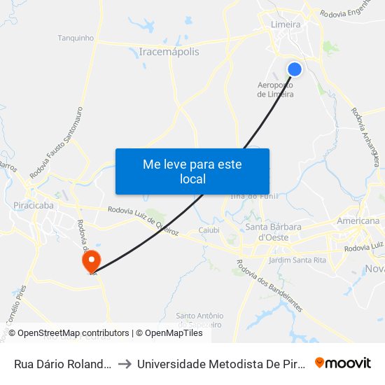 Rua Dário Roland, 791 to Universidade Metodista De Piracicaba map
